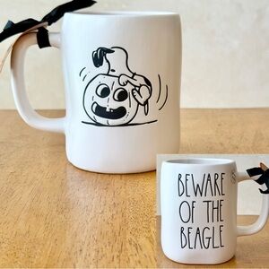 Peanuts x Rae Dunn BEWARE OF THE BEAGLE Snoopy Pumpkin Double Sided Mug NEW!!